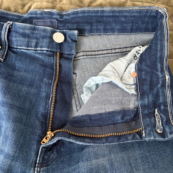 MOTHER The Roller Crop Undone Hem Jeans Wide Leg Dark Graffiti Wash High Rise 27 - Picture 11 of 14